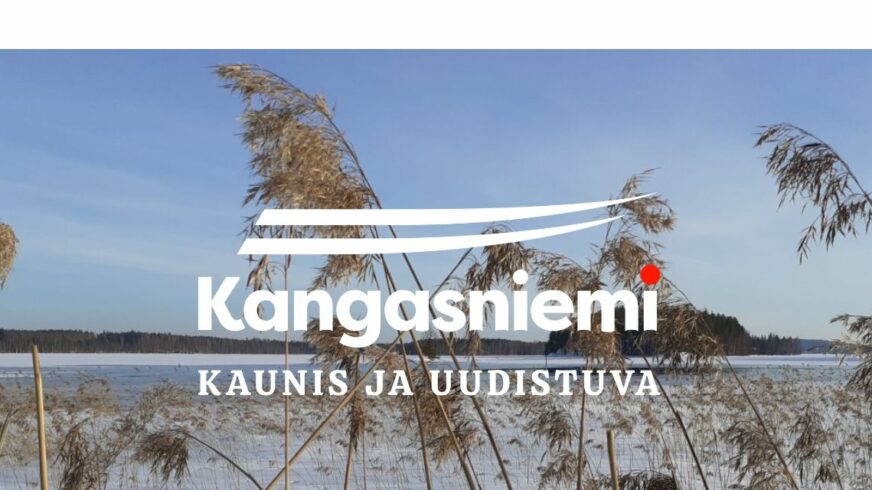 kevättalven maisema ja kunnan logo
